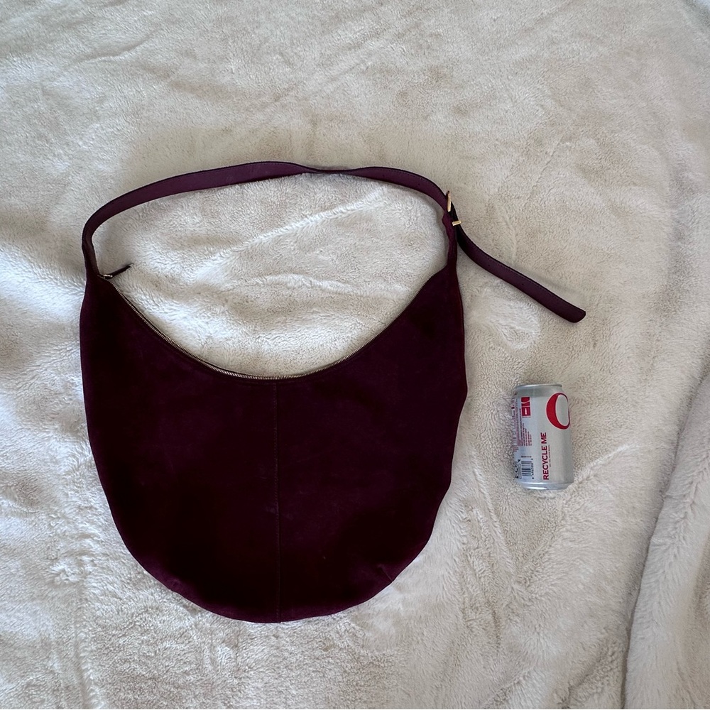 Madewell Essential Curve Suede Shoulder Bag Deep Merlot Burgundy Gold Hardware - Picture 9 of 13